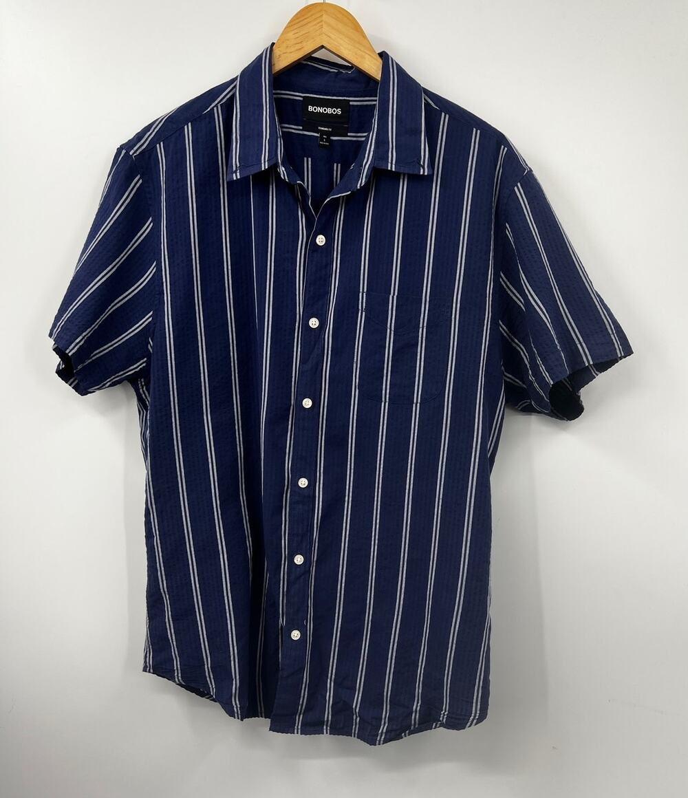 Bonobos Mens L Standard Fit Navy White Striped Short Sleeve Button Down Shirt